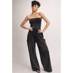 NWT Mineral Wash Strapless Wide-leg Jumpsuit